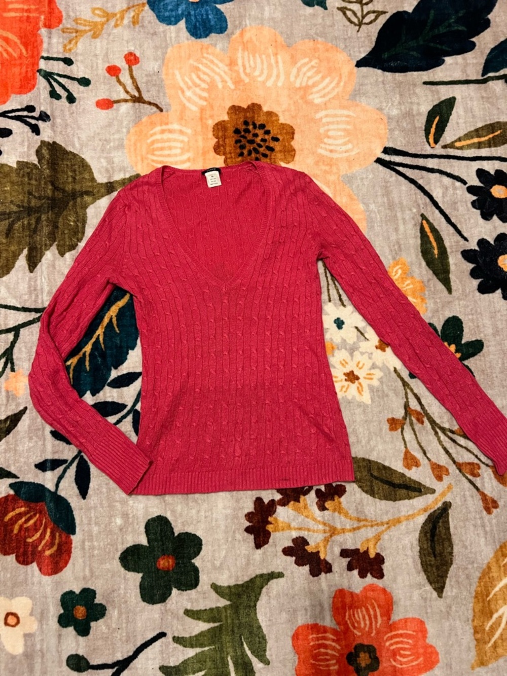 Like NEW Linen Women's V-Neck Cable Knit Sweater - Raspberry Pink